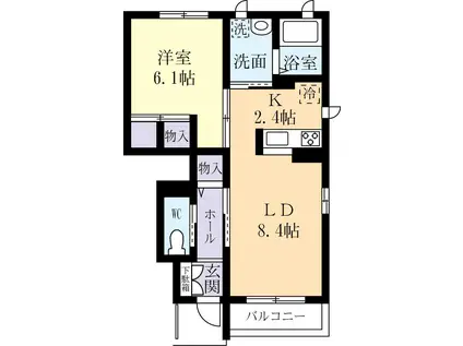 ウエストバレー(1LDK/1階)の間取り写真