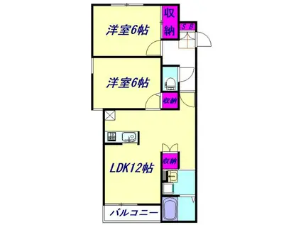 サン フルール(2LDK/1階)の間取り写真