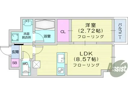 APPLE原町(1LDK/7階)の間取り写真