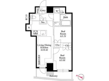 343レジデンス目黒II(2LDK/2階)の間取り写真