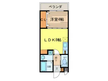 クローバーマンション桃原(1LDK/4階)の間取り写真