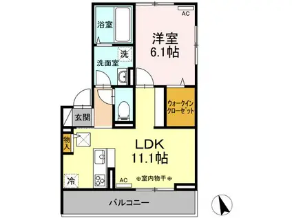 ひまわり II B棟(1LDK/1階)の間取り写真