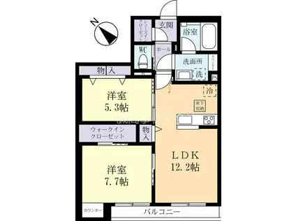 リーベ竹園(2LDK/1階)の間取り写真