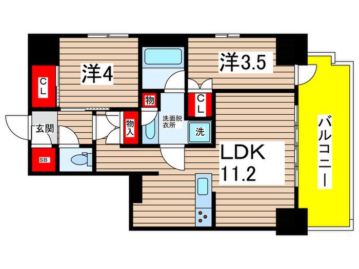 オーパスレジデンス千葉駅前(2LDK/14階)の間取り写真