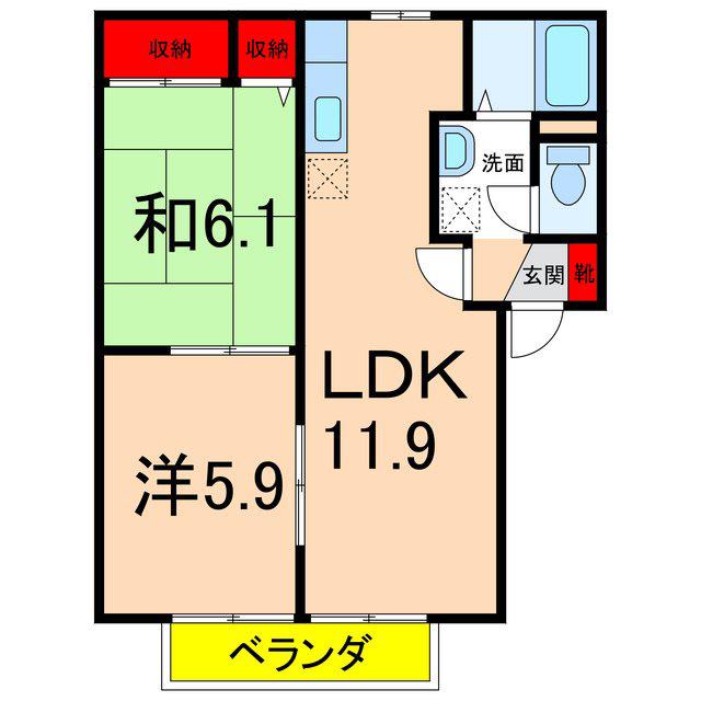 フォーレスチェリーヒルズ5番館(2LDK/1階)の間取り写真