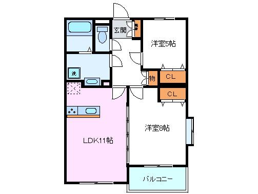 グリーンヒルズ長泉(2LDK/2階)の間取り写真