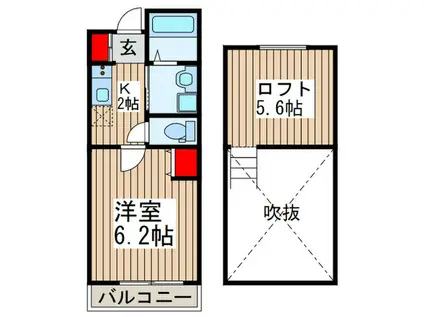 ウエストハイム桶川(1K/2階)の間取り写真