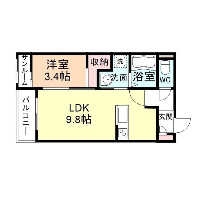 パークプレイス中川原(1LDK/1階)の間取り写真