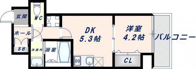 ガルデニア高井田(1DK/8階)の間取り写真