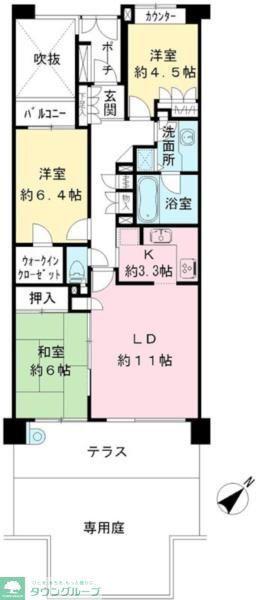 パークハイム千歳烏山(3LDK/1階)の間取り写真