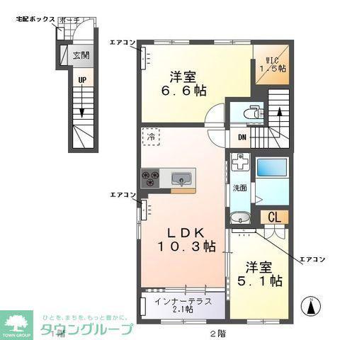 ウエストビレッヂII(2LDK/2階)の間取り写真