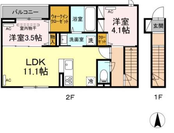 D-ROOM港北(2LDK/2階)の間取り写真