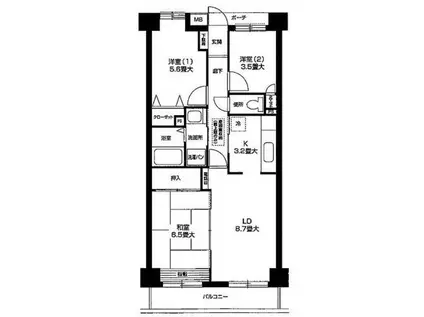 オクトス市ヶ尾1号棟(3LDK/6階)の間取り写真