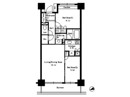 パークアクシス文京ステージ(2LDK/5階)の間取り写真