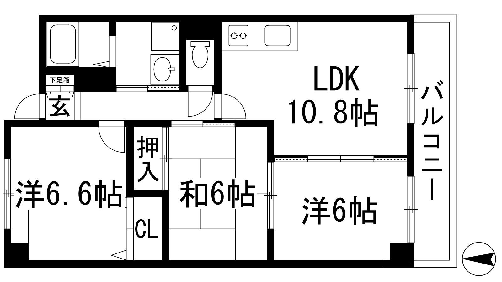 エーデル雲雀丘三番館(3LDK/2階)の間取り写真