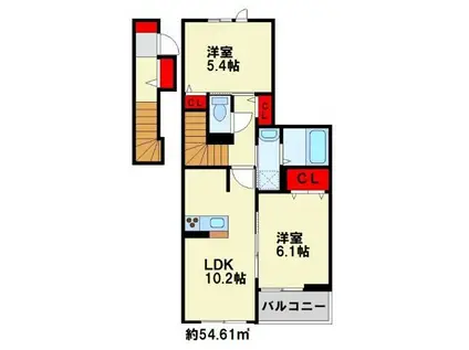 ルーミー新町(2LDK/2階)の間取り写真