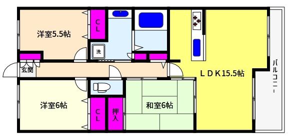 ライオンズガーデン魚崎壱番館(3LDK/6階)の間取り写真