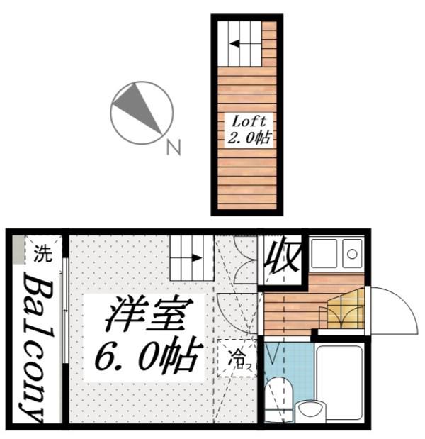 北小金第15レジデンス(1K/2階)の間取り写真