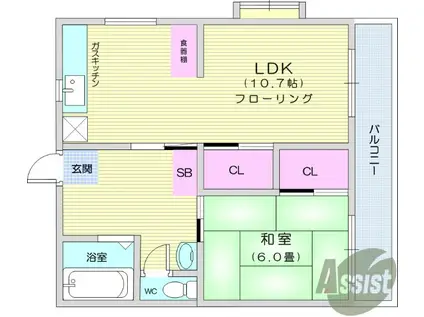 ファミーユ貝ケ森(1LDK/2階)の間取り写真