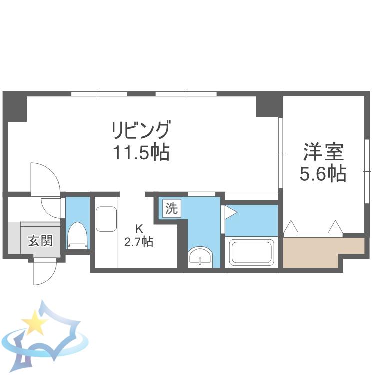 パークヒルズ山鼻(1LDK/5階)の間取り写真