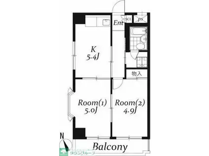 ベル島田(2DK/5階)の間取り写真