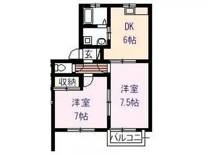 ヴェルジェヒラハラ(2DK/1階)の間取り写真