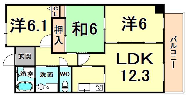 レジェンダリー小松(3LDK/4階)の間取り写真