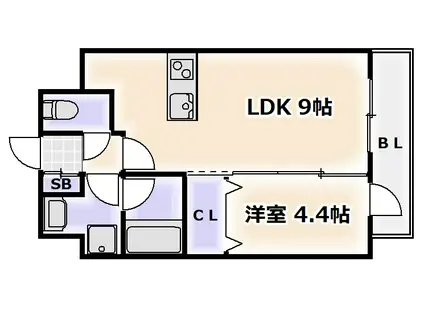 スプランディッド難波I(1LDK/9階)の間取り写真