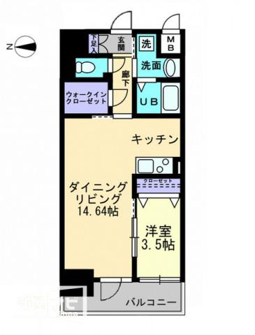 ソラノ瓦町(1LDK/7階)の間取り写真
