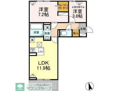 BLISS長尾 壱番館(2LDK/2階)の間取り写真