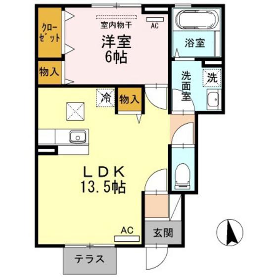 HAPPINESS くにしろ C棟(1LDK/1階)の間取り写真