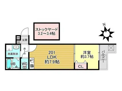 BKB仙石屋敷(1LDK/3階)の間取り写真