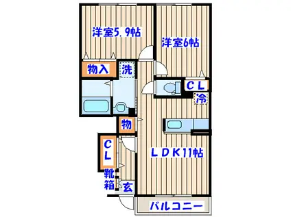 パルシティ西中山B(2LDK/1階)の間取り写真