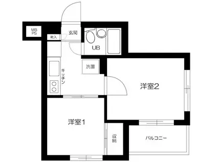 日神パレス梅屋敷(2K/2階)の間取り写真