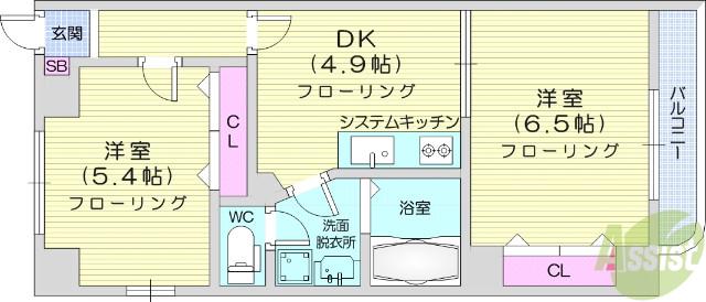 ボヌールK(2DK/4階)の間取り写真
