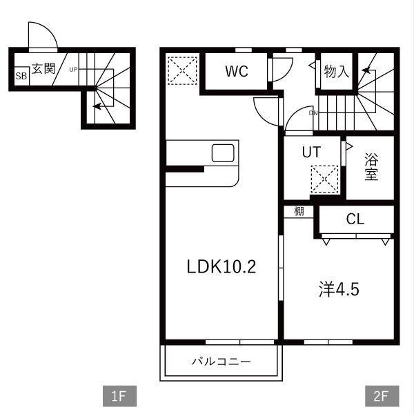 REON北町(1LDK/2階)の間取り写真