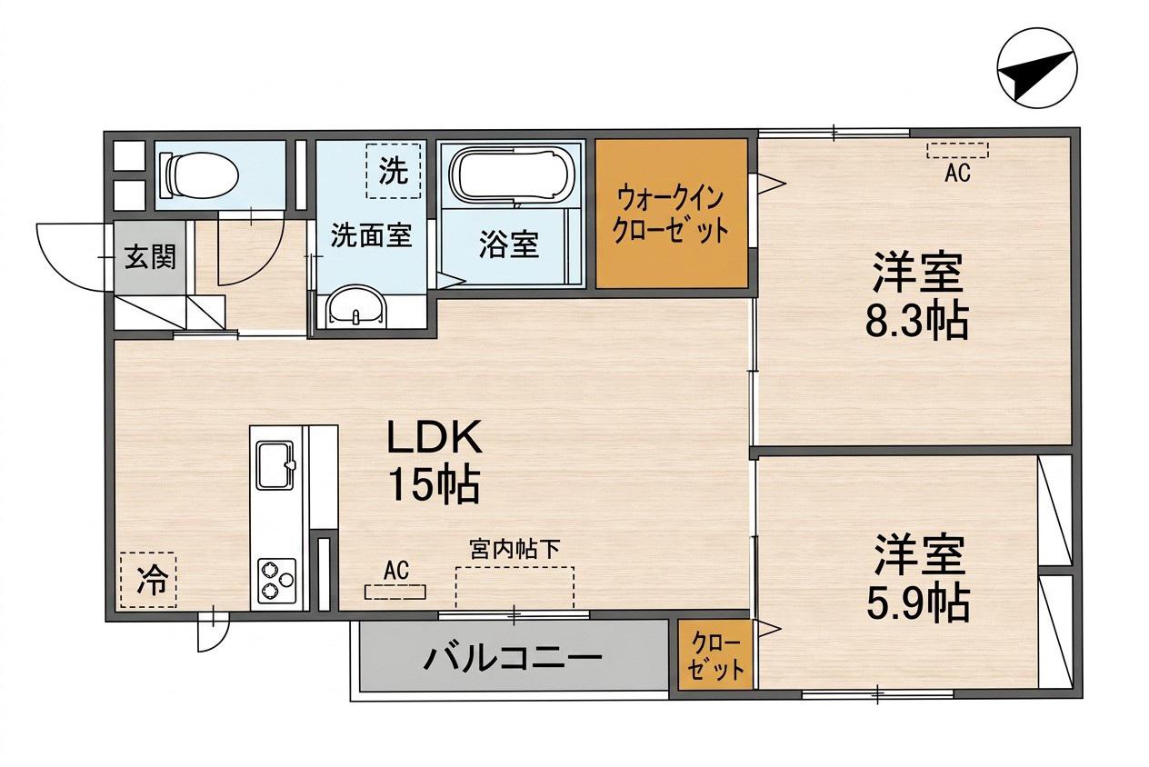 AVENIR城北(2LDK/1階)の間取り写真