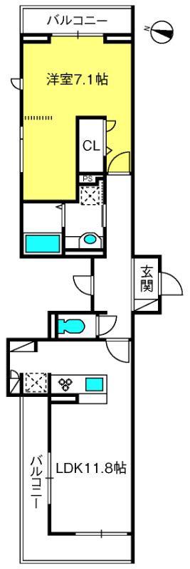 グランヴィル(1LDK/2階)の間取り写真