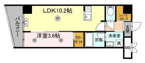 D-ROOM安謝DW(1LDK/5階)の間取り写真