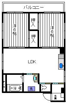 サンライズ昭府(2LDK/2階)の間取り写真