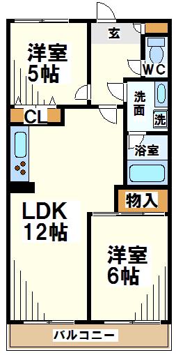 ヴェルジュ多摩川(2LDK/4階)の間取り写真