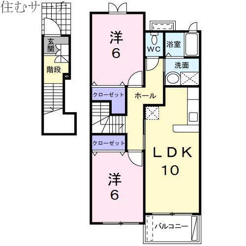 ランドマーク89(2LDK/2階)の間取り写真