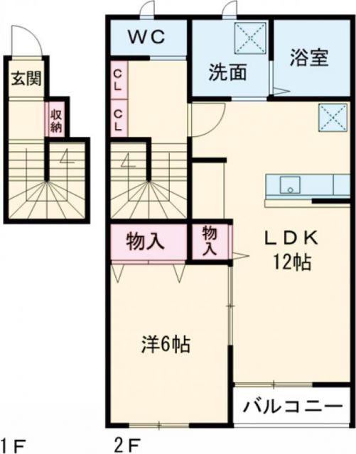 パークハイム中一の沢(1LDK/2階)の間取り写真