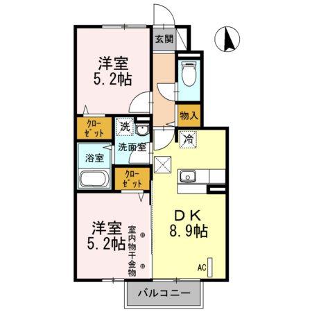 セジュール笹谷II(2DK/1階)の間取り写真