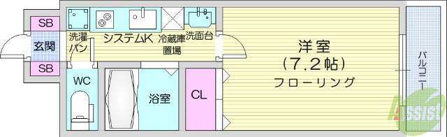 ソレイユハイツ泉中央(1K/6階)の間取り写真