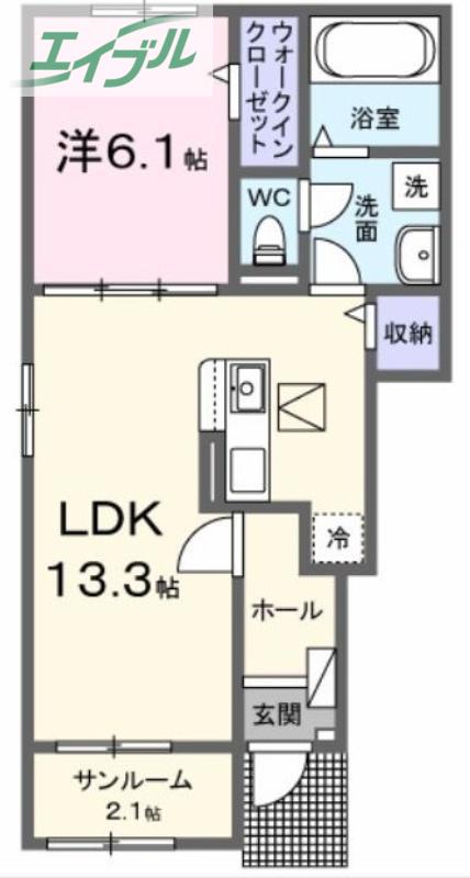 プティボヌールB(1LDK/1階)の間取り写真