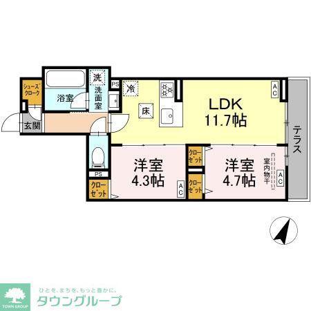 セレスティア上鷺宮II(2LDK/1階)の間取り写真