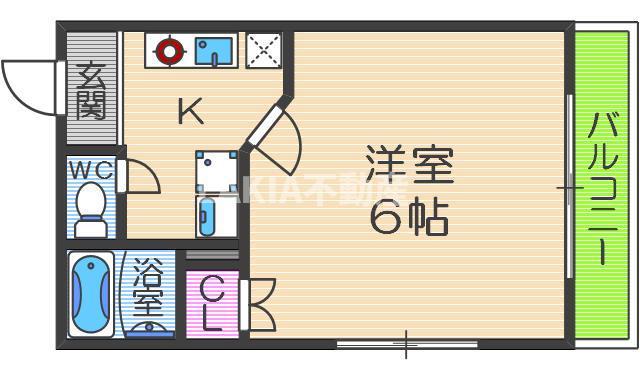 地下鉄谷町線 四天王寺前夕陽ケ丘駅 徒歩12分 7階建 築21年(1K/4階)の間取り写真