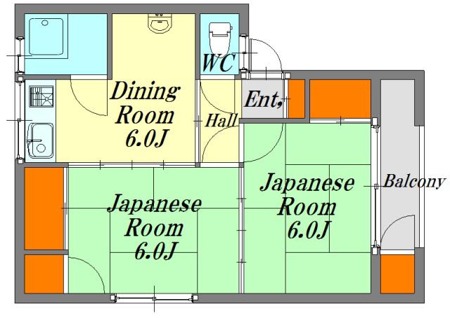 横山ビル(2DK/2階)の間取り写真