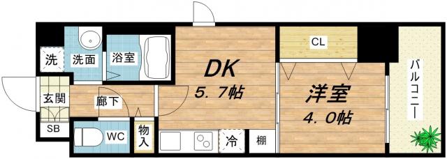 ヴィラリヴィエール(1DK/9階)の間取り写真